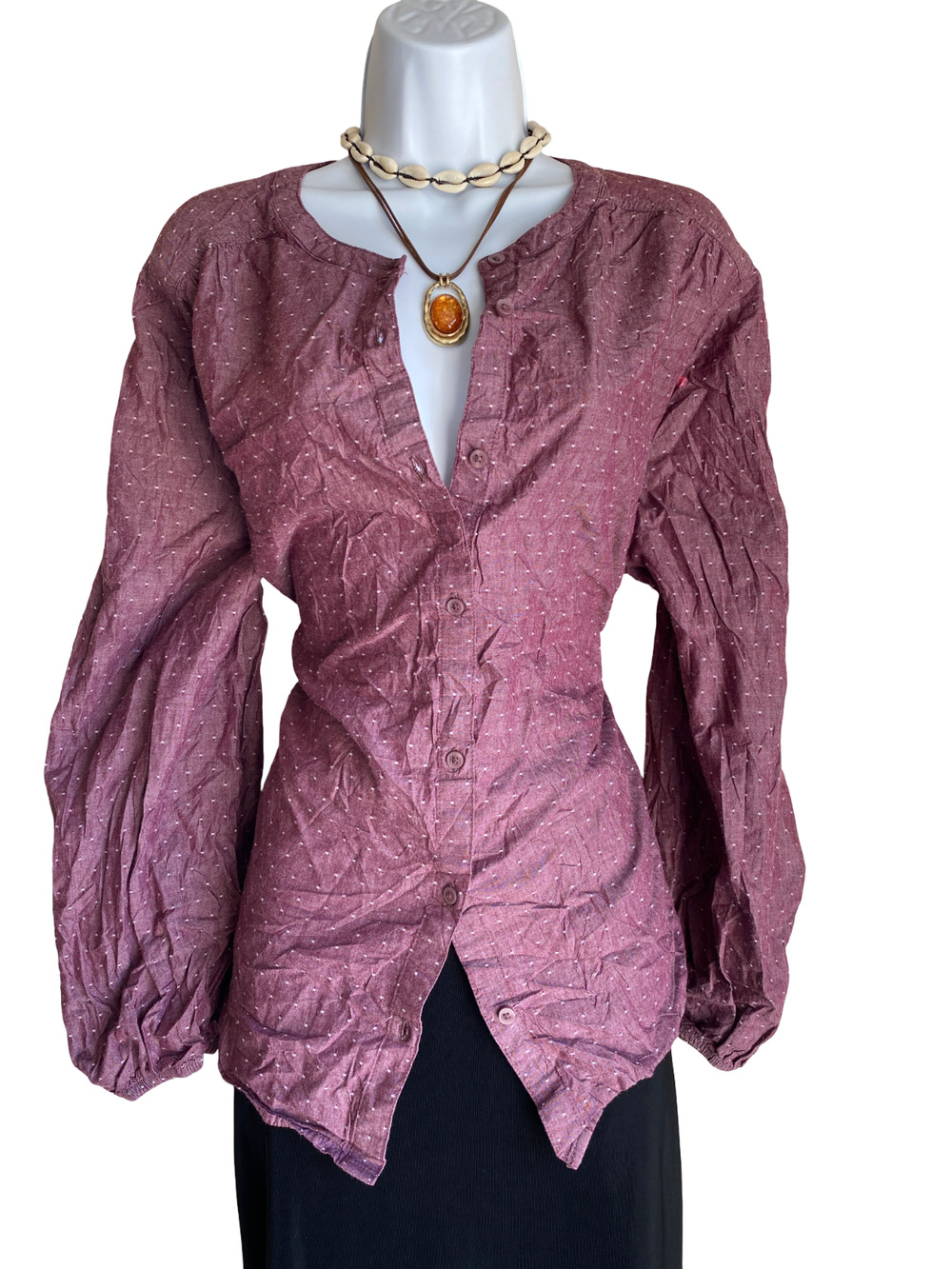 100% Cotton ST Johns VTG Plus 1X Boho Embroidered Poke Dot Button Up Blouse